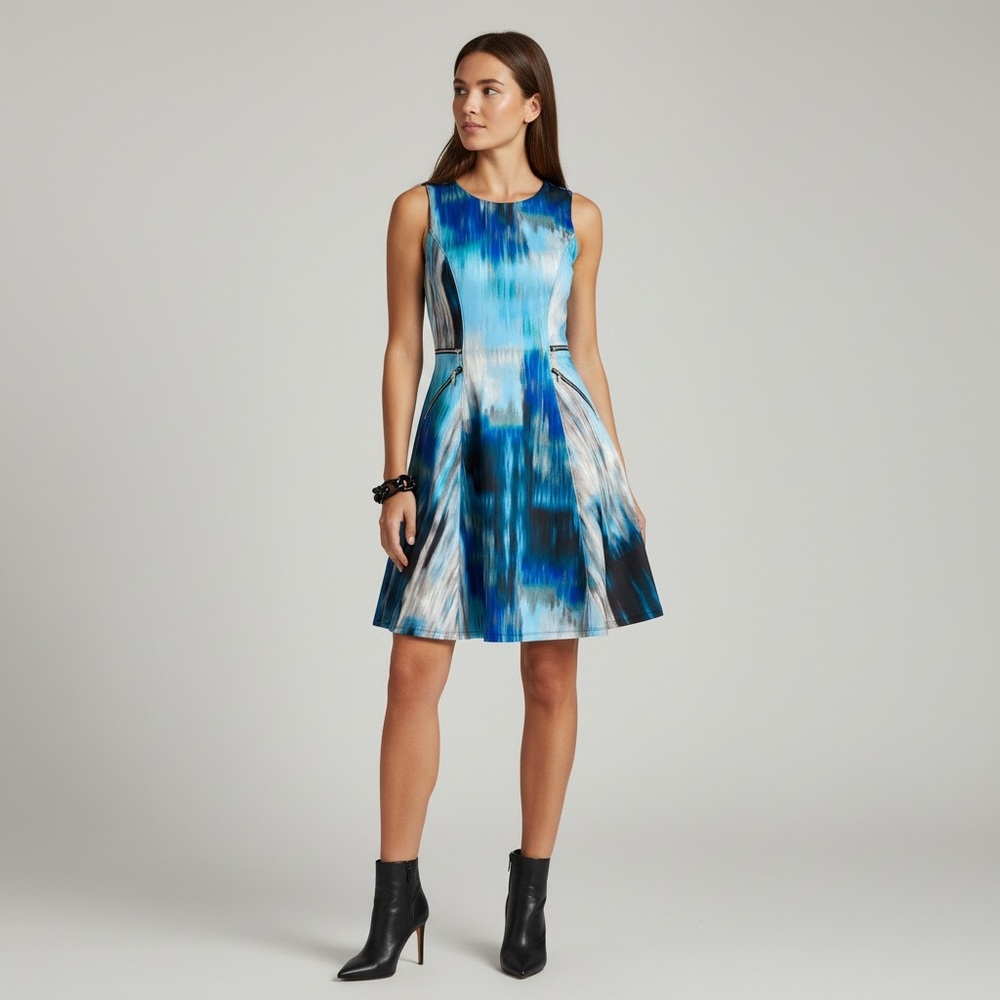 Calvin Klein Vibrant Blue and Black Midi Dress